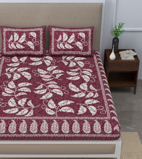 SheetKart Jaipuri Traditonal Sanganeri Print 144 TC Cotton Double Bedsheet with 2 Pillow Covers, Chocolate