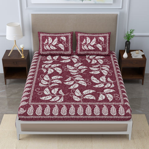 SheetKart Jaipuri Traditonal Sanganeri Print 144 TC Cotton Double Bedsheet with 2 Pillow Covers, Chocolate