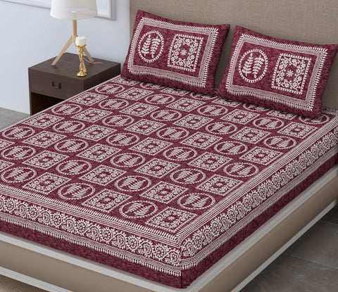 SheetKart - Glitz 144 TC 100% Cotton Double Bedsheet with 2 Pillow Covers, Roast Chocolate