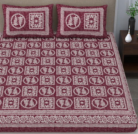SheetKart - Glitz 144 TC 100% Cotton Double Bedsheet with 2 Pillow Covers, Roast Chocolate
