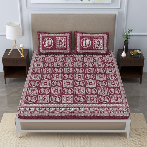 SheetKart - Glitz 144 TC 100% Cotton Double Bedsheet with 2 Pillow Covers, Roast Chocolate