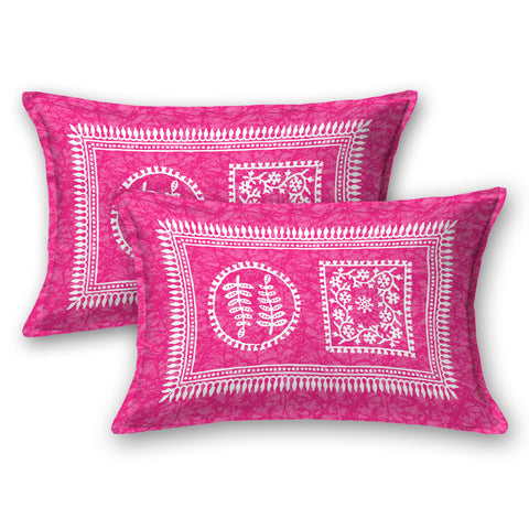 SheetKart - Glitz 144 TC 100% Cotton Double Bedsheet with 2 Pillow Covers, Flamingo Pink