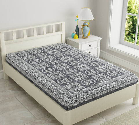 SheetKart 144 TC Cotton Single Bedsheet Floral Printed Jaipuri Bed Sheet, Cane Grey