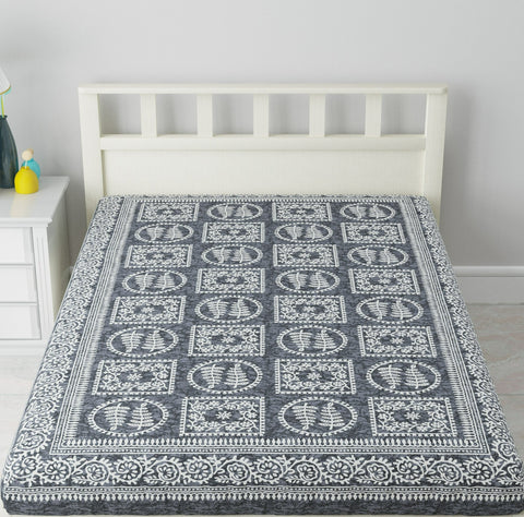 SheetKart 144 TC Cotton Single Bedsheet Floral Printed Jaipuri Bed Sheet, Cane Grey