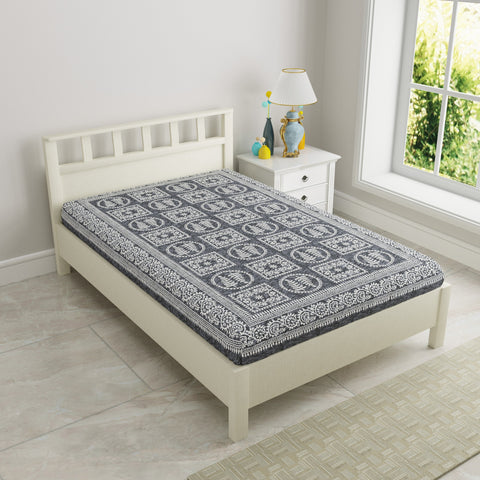 SheetKart 144 TC Cotton Single Bedsheet Floral Printed Jaipuri Bed Sheet, Cane Grey