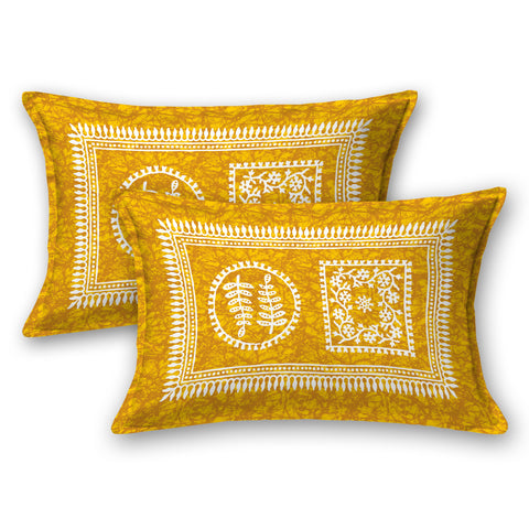 SheetKart - Glitz 144 TC 100% Cotton Double Bedsheet with 2 Pillow Covers, Wispy Yellow