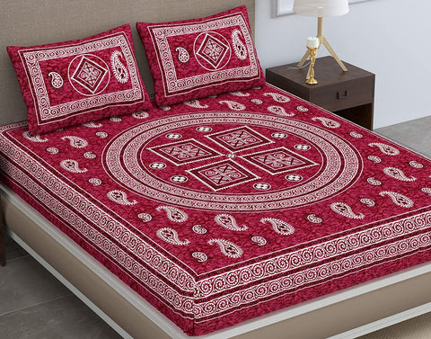 SheetKart Willow 144 TC 100% Cotton Double Bedsheet with 2 Pillow Covers, Floral, Burgundy