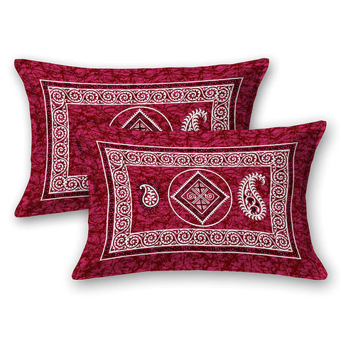 SheetKart Willow 144 TC 100% Cotton Double Bedsheet with 2 Pillow Covers, Floral, Burgundy
