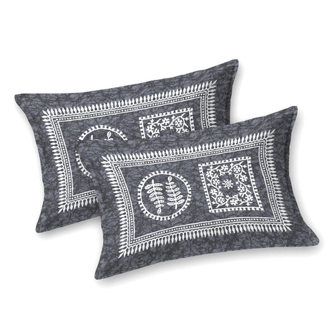 SheetKart Cotton Willow Floral Motif Printed Jaipuri Bedsheet for Double Bed King Size with 2 Pillow Covers - Grey