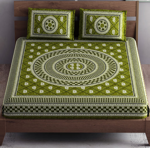 SheetKart Mandala Floral Print 144 TC Cotton Double Bedsheet with 2 Pillow Covers - Sprout Green