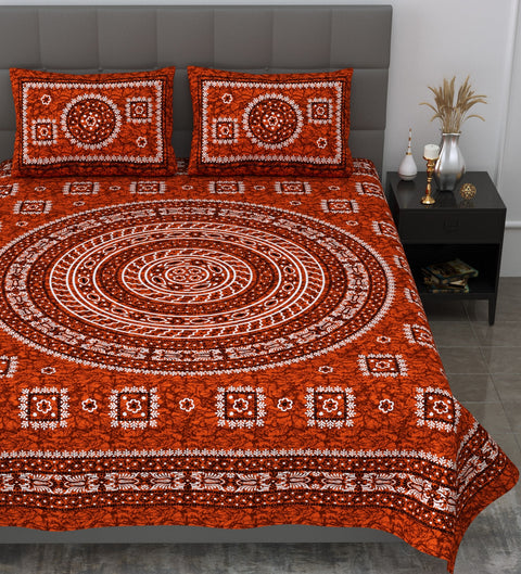 SheetKart Mandala Floral Print 144 TC Cotton Double Bedsheet with Pillow Covers - Red - SheetKart