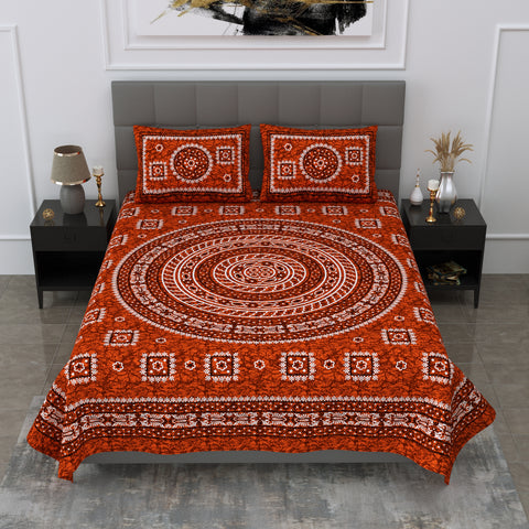 SheetKart Mandala Floral Print 144 TC Cotton Double Bedsheet with Pillow Covers - Red - SheetKart