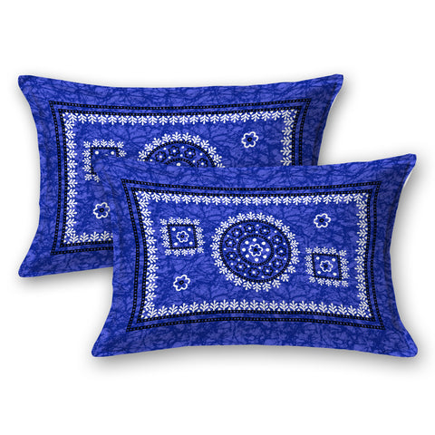 SheetKart Mandala Floral Print 144 TC Cotton Double Bedsheet with Pillow Covers (Double, Navy Blue) 