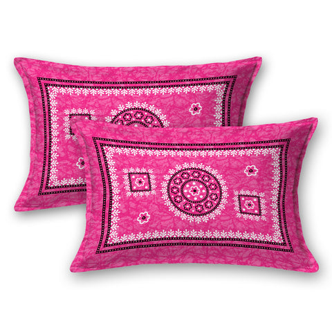 SheetKart Mandala Floral Print 144 TC Cotton Double Bedsheet with Pillow Covers - Pink Pearl