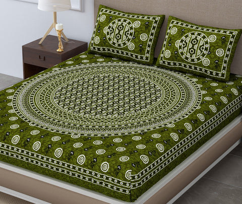 SheetKart - Glitz 144 TC 100% Cotton Double Bedsheet with 2 Pillow Covers, Nori Green 