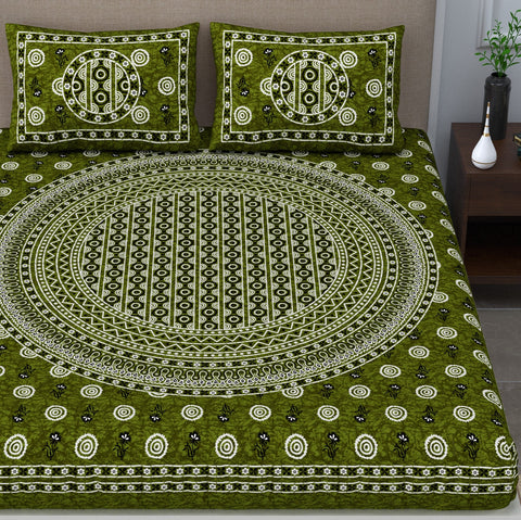 SheetKart - Glitz 144 TC 100% Cotton Double Bedsheet with 2 Pillow Covers, Nori Green 