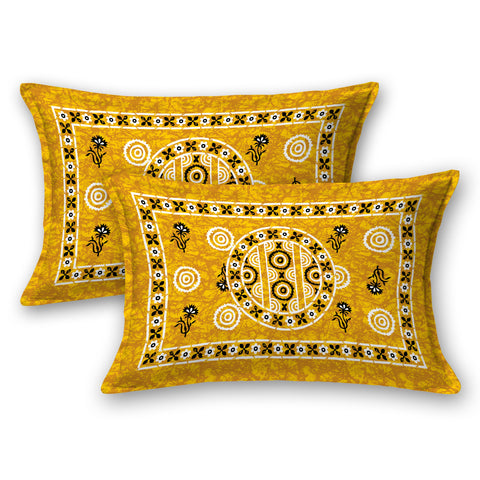 SheetKart - Glitz 144 TC 100% Cotton Double Bedsheet with 2 Pillow Covers, Ivy Yellow