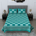 SheetKart Foursquare Floral Printed 144 TC Jaipuri Cotton Double Bedsheet with Pillow Covers (Double, Aqua Sea Green) 