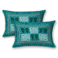 SheetKart Foursquare Floral Printed 144 TC Jaipuri Cotton Double Bedsheet with Pillow Covers (Double, Aqua Sea Green) 
