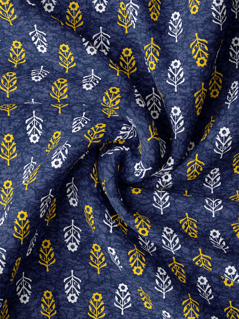 SheetKart 144 TC Motif Printed Jaipuri Cotton Double Bedsheet with 2 Pillow Covers, Sharp Navy Blue