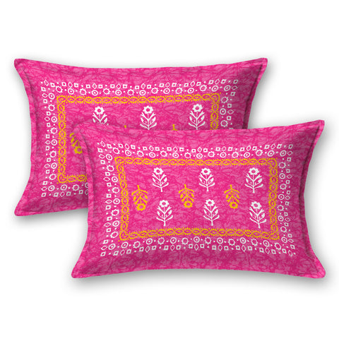 SheetKart Jaipuri Traditonal Sanganeri Print 144 TC Cotton Double Bedsheet with 2 Pillow Covers, Pink