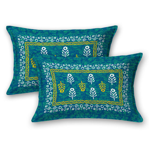 SheetKart Jaipuri Traditonal Sanganeri Print 144 TC Cotton Double Bedsheet with 2 Pillow Covers, Sea Green
