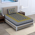 SheetKart 144 TC Motif Printed Jaipuri Cotton Single Bedsheet with Pillow Cover, Grey