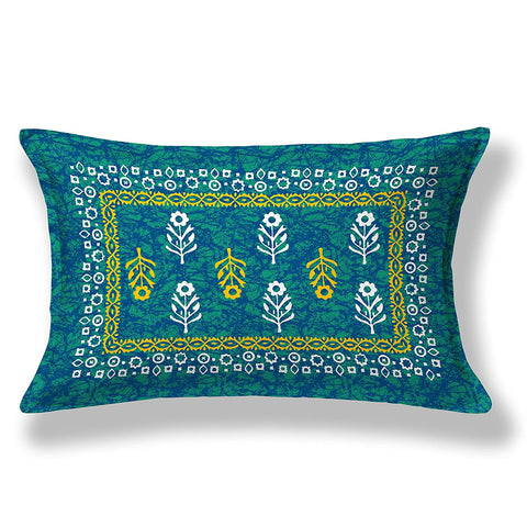SheetKart 144 TC Motif Printed Jaipuri Cotton Single Bedsheet with Pillow Cover, Sea Green