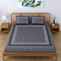 SheetKart 144 TC 100% Cotton Zen Floral Printed Jaipuri Bedsheet for Double Bed King Size with 2 Pillow Covers - Garden Grey