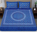 SheetKart Summer 144 TC 100% Cotton Double Bedsheet Jaipuri Printed with 2 Pillow Covers, Blue 
