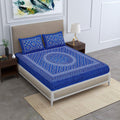 SheetKart Summer 144 TC 100% Cotton Double Bedsheet Jaipuri Printed with 2 Pillow Covers, Blue 