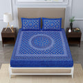 SheetKart Summer 144 TC 100% Cotton Double Bedsheet Jaipuri Printed with 2 Pillow Covers, Blue 