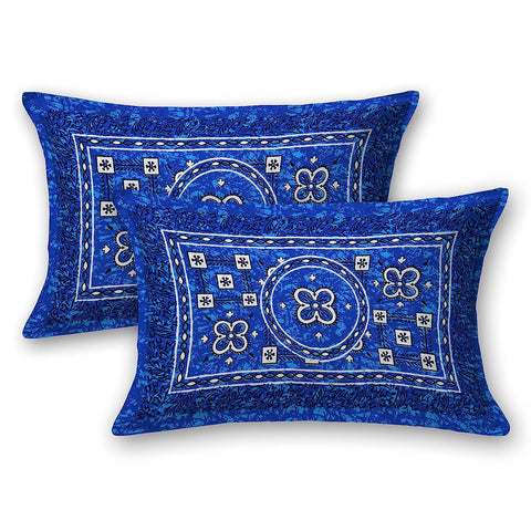 SheetKart Summer 144 TC 100% Cotton Double Bedsheet Jaipuri Printed with 2 Pillow Covers, Blue 