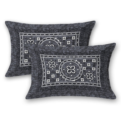 SheetKart Summer 144 TC 100% Cotton Double Bedsheet Jaipuri Printed with 2 Pillow Covers, Grey