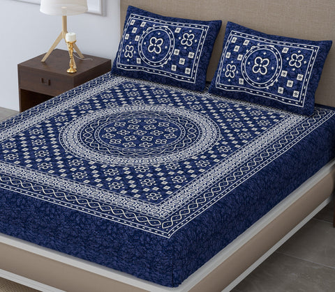 SheetKart - Summer 144 TC 100% Cotton Double Bedsheet with 2 Pillow Covers, Naval Blue