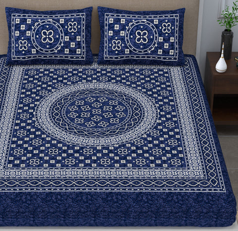 SheetKart - Summer 144 TC 100% Cotton Double Bedsheet with 2 Pillow Covers, Naval Blue