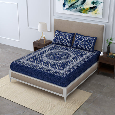 SheetKart - Summer 144 TC 100% Cotton Double Bedsheet with 2 Pillow Covers, Naval Blue