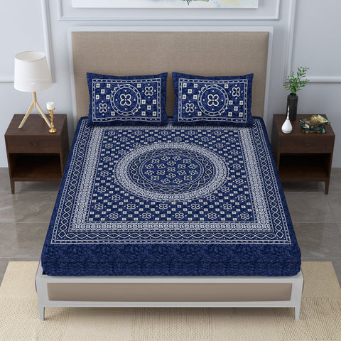 SheetKart - Summer 144 TC 100% Cotton Double Bedsheet with 2 Pillow Covers, Naval Blue