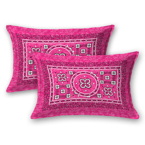SheetKart Summer 144 TC 100% Cotton Bedsheet Jaipuri Printed with Pillow Covers (Pink)