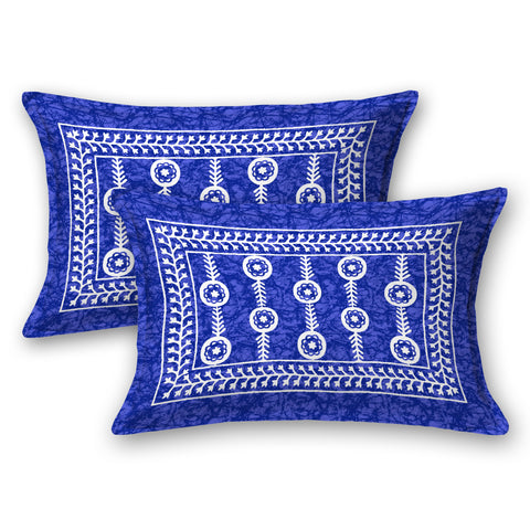 SheetKart Mosaic Jaipuri Traditonal Print 144 TC Cotton Double Bedsheet with 2 Pillow Covers, Pacific Blue