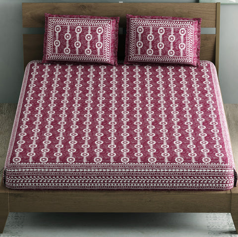 SheetKart - Mosiac 144 TC 100% Cotton Double Bedsheet with 2 Pillow Covers, Roast Chocolate