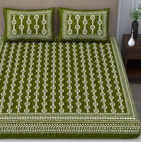 SheetKart - Mosiac 144 TC 100% Cotton Double Bedsheet with 2 Pillow Covers, Country Green