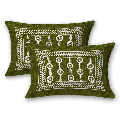 SheetKart - Mosiac 144 TC 100% Cotton Double Bedsheet with 2 Pillow Covers, Country Green