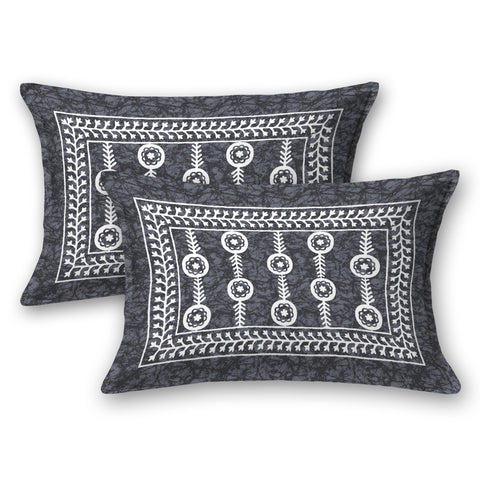 SheetKart Mosaic Jaipuri Traditonal Print 144 TC Cotton Double Bedsheet with 2 Pillow Covers, Tropic Grey