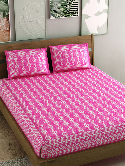 SheetKart - Mosiac 144 TC 100% Cotton Double Bedsheet with 2 Pillow Covers, Coral Pink