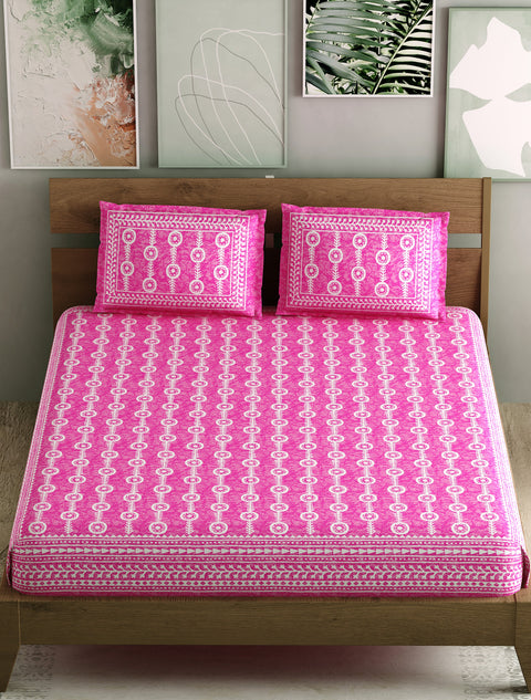 SheetKart - Mosiac 144 TC 100% Cotton Double Bedsheet with 2 Pillow Covers, Coral Pink