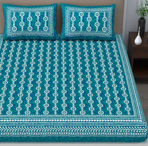 SheetKart - Glitz 144 TC 100% Cotton Double Bedsheet with 2 Pillow Covers, Sea Green