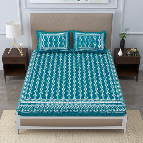 SheetKart - Glitz 144 TC 100% Cotton Double Bedsheet with 2 Pillow Covers, Sea Green