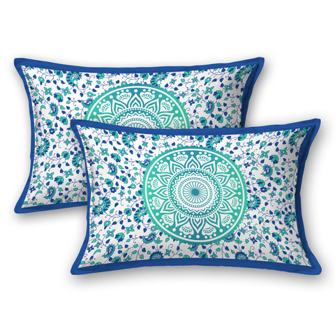 SheetKart Ombre Mandala 144 TC 100% Cotton Double Bedsheet with 2 Pillow Covers - Turquoise Treat