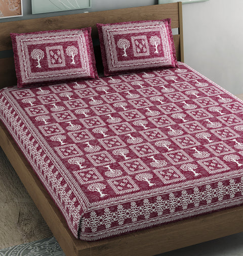 SheetKart - Floral Fiest 144 TC 100% Cotton Double Bedsheet with 2 Pillow Covers - Roast Chocolate